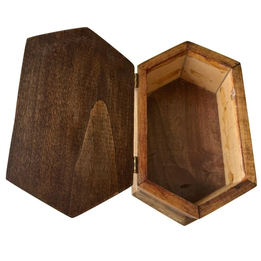 Vintage Hand Carved Wood Box‎ Geometric Star Hexagon MCM Keepsake Chest 8.5